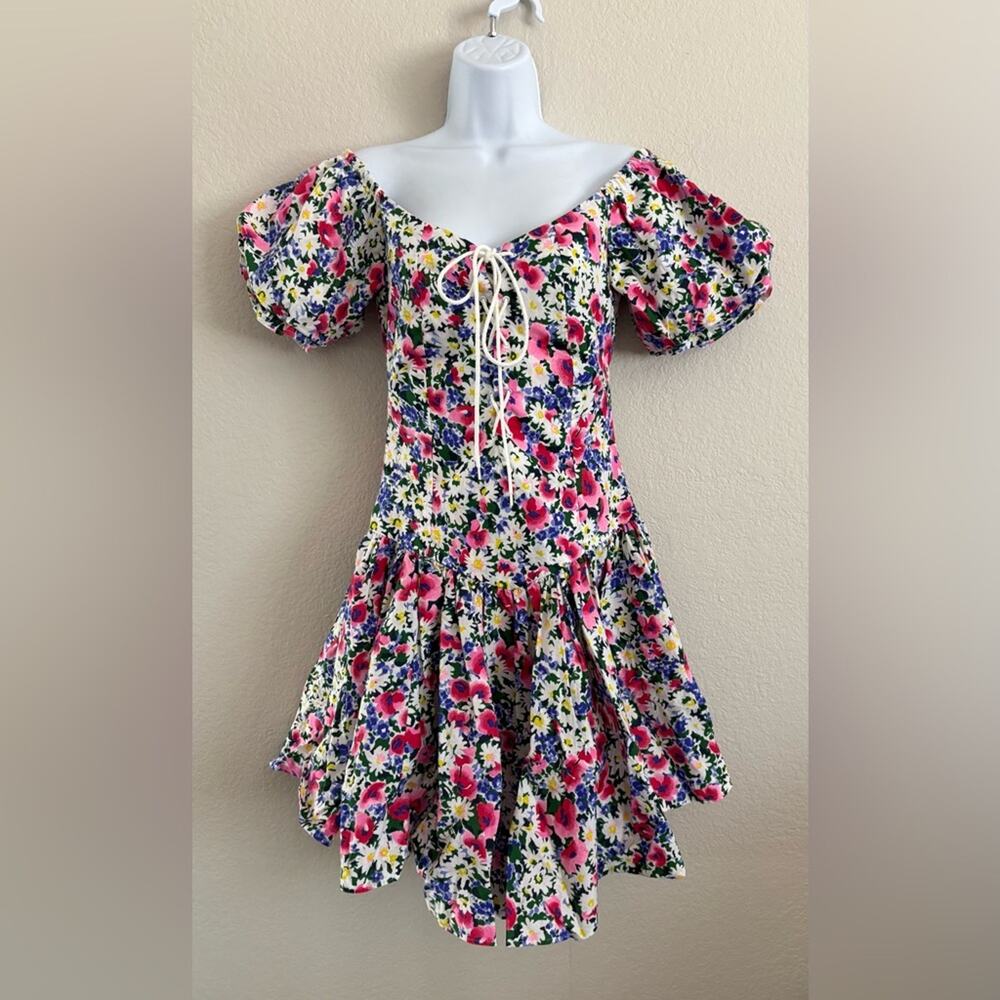 Vintage Puff Off The Shoulder Cotton Floral Dress Small Bloomcore Boho